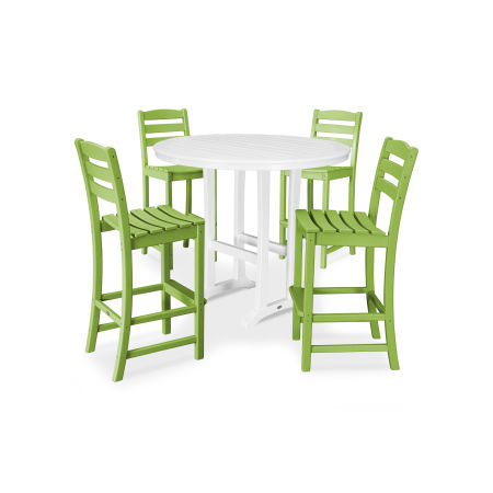 POLYWOOD La Casa Café 5 Piece Side Chair Bar Dining Set in Lime