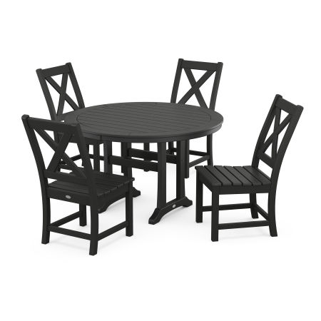 Braxton Side Chair 5-Piece Round Dining Set With Trestle Legs in Black