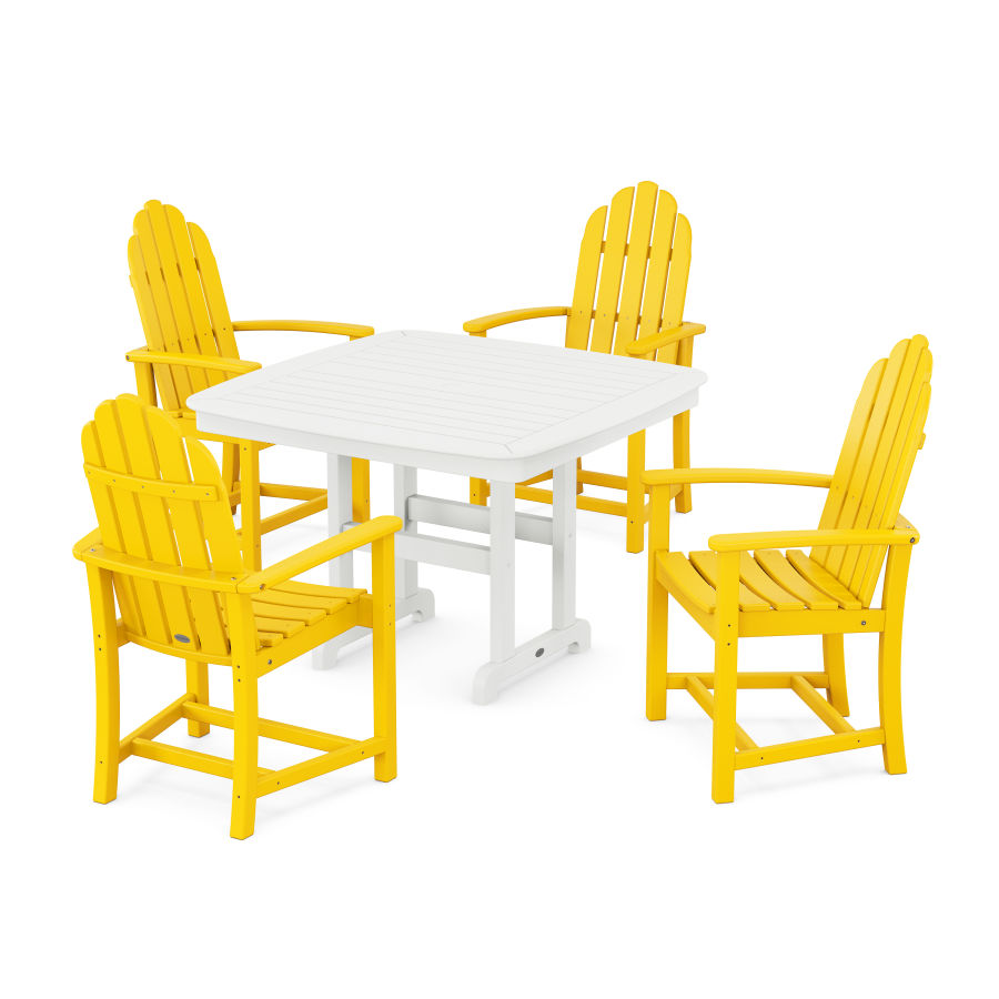 POLYWOOD Classic Adirondack 5-Piece Dining Set with Trestle Legs in Lemon / White