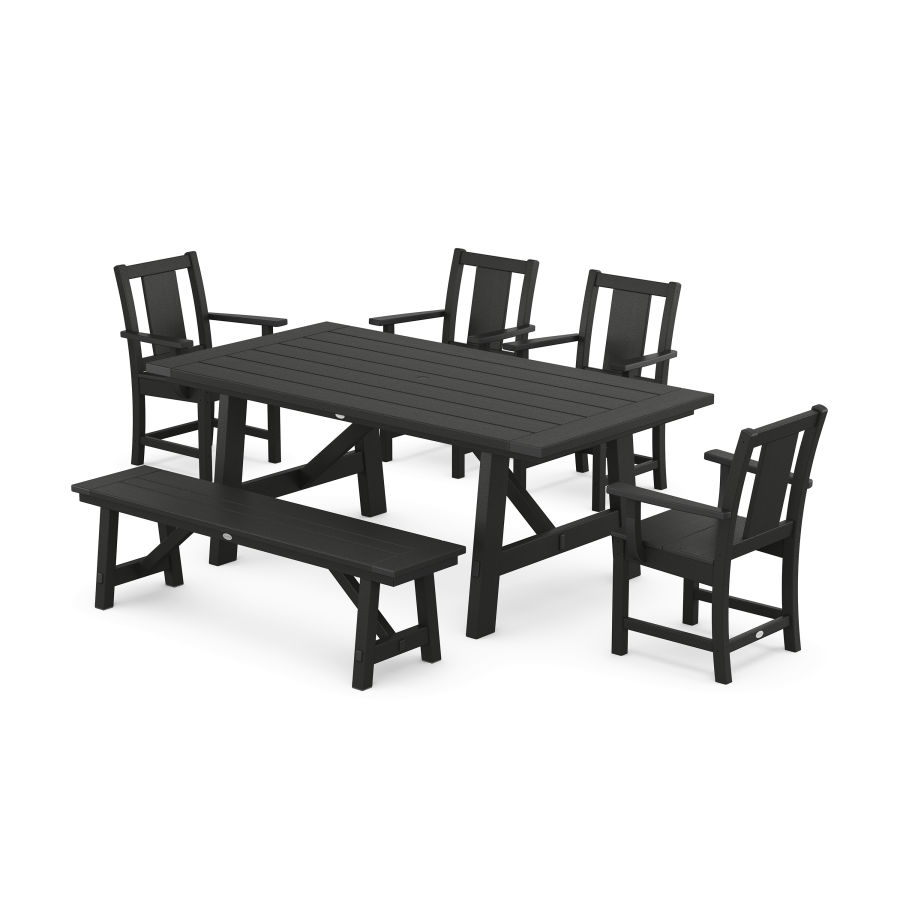 POLYWOOD Prairie 6-Piece Rustic Farmhouse Dining Set with Bench in Black