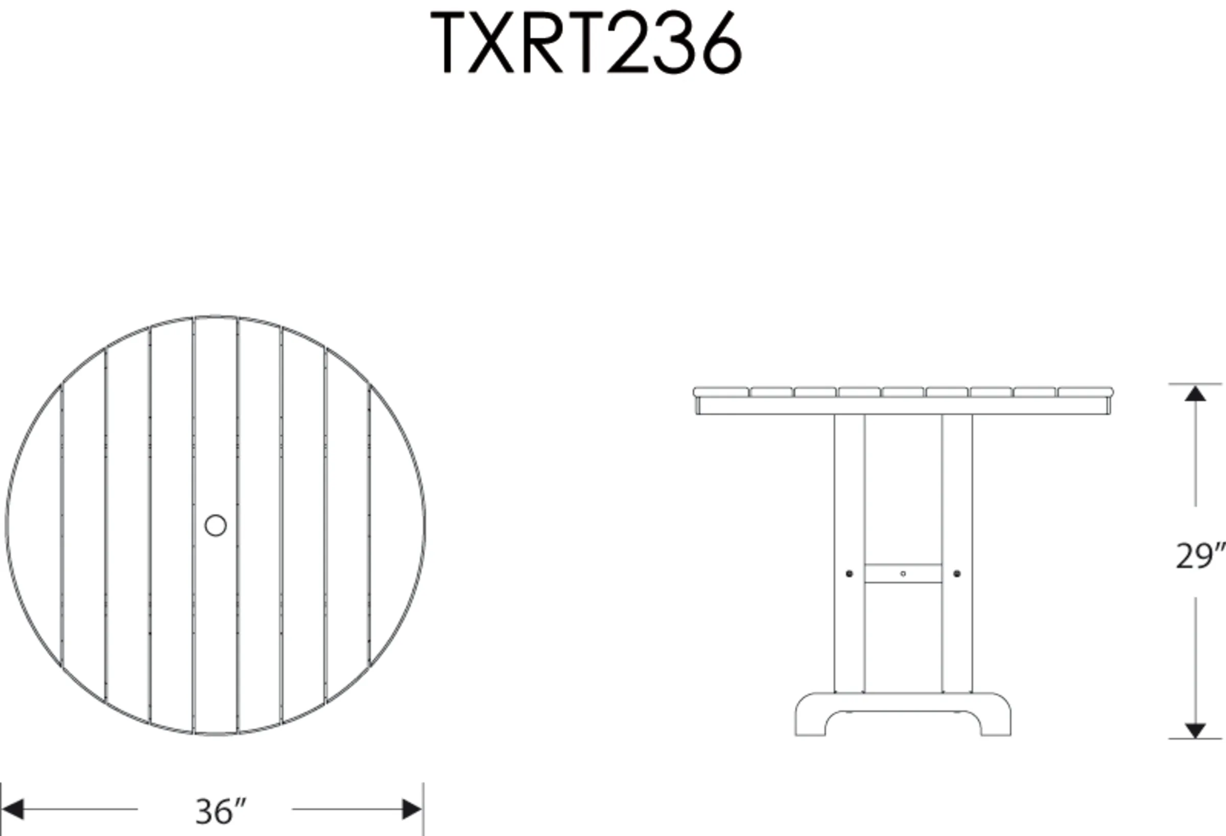 Dimensions for Monterey Bay Round 36" Dining Table