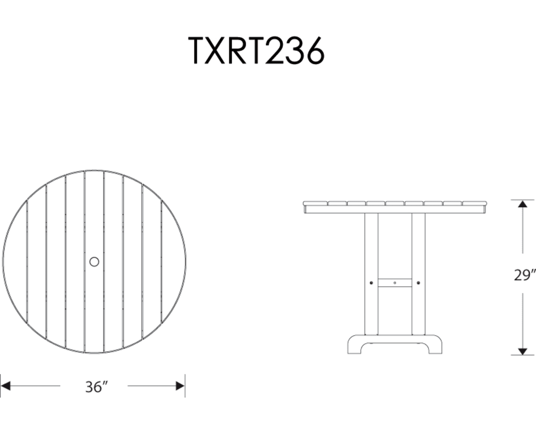 Dimensions for Monterey Bay Round 36" Dining Table