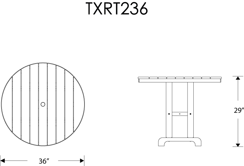 Dimensions for Monterey Bay Round 36" Dining Table
