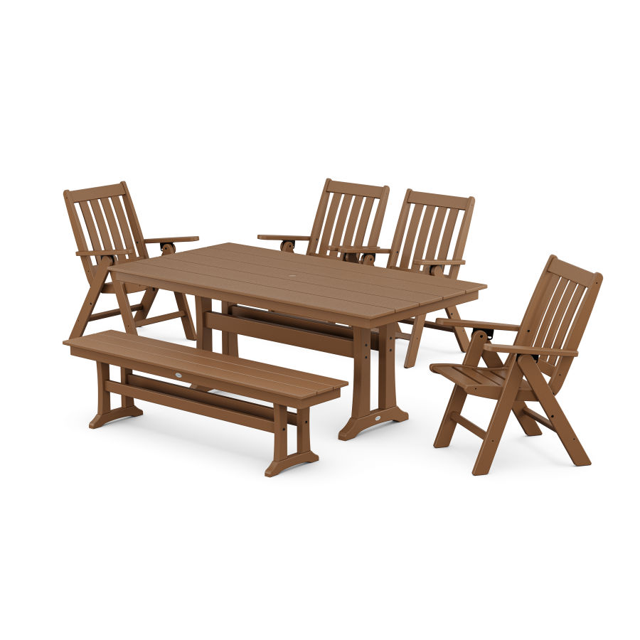 POLYWOOD Vineyard 6-Piece Farmhouse Folding Dining Set with Bench in Teak