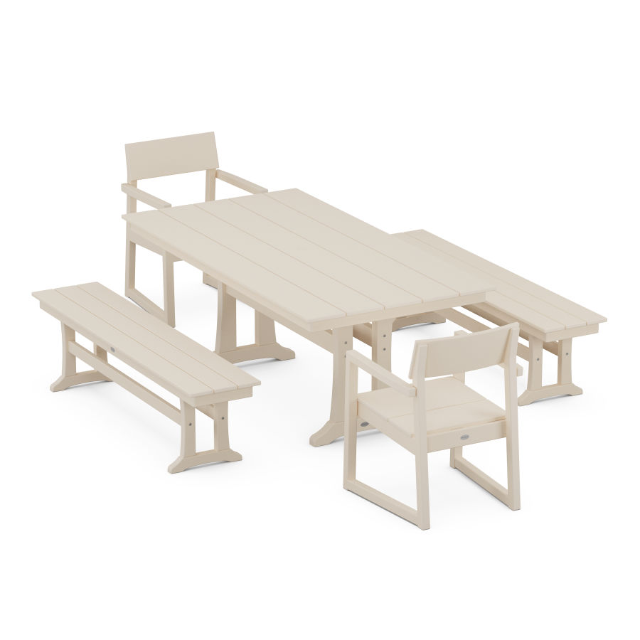 POLYWOOD EDGE 5-Piece Farmhouse Dining Set With Trestle Legs in Sand