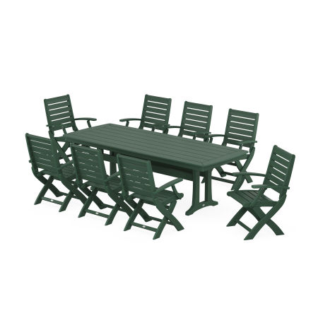 Signature Folding 9-Piece Dining Set with Trestle Legs in Green