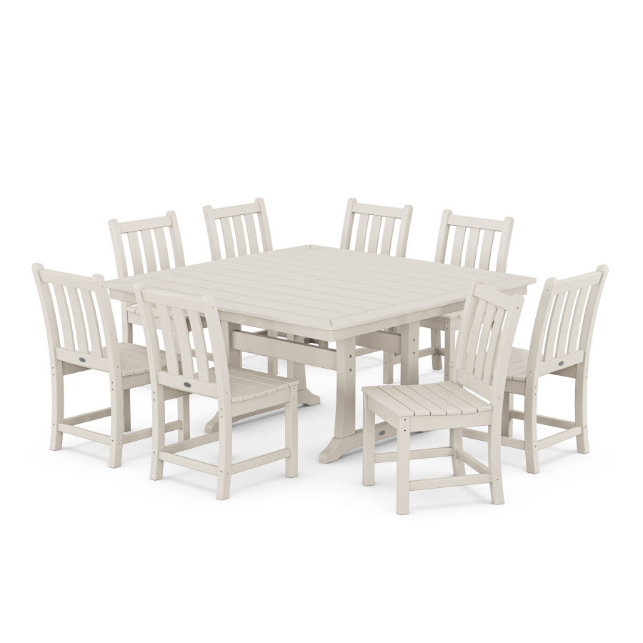 POLYWOOD Traditional Garden 9-Piece Nautical Trestle Dining Set in Sand