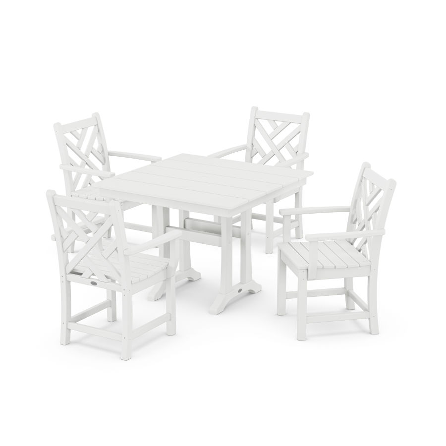POLYWOOD Chippendale 5-Piece Farmhouse Trestle Arm Chair Dining Set in White