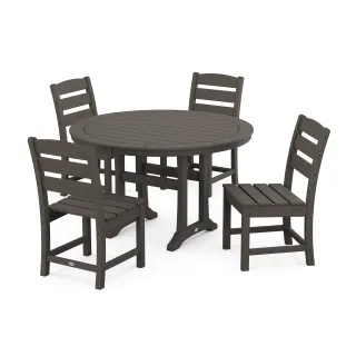 POLYWOOD Lakeside Side Chair 5-Piece Round Dining Set With Trestle Legs in Vintage Finish