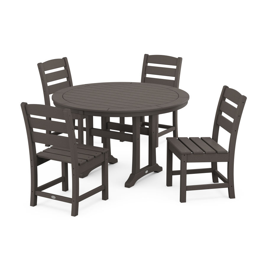 POLYWOOD Lakeside Side Chair 5-Piece Round Dining Set With Trestle Legs in Vintage Finish
