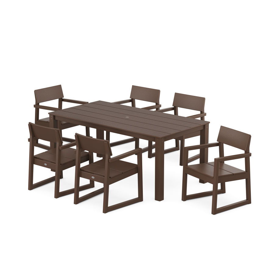 POLYWOOD EDGE Arm Chair 7-Piece Parsons Dining Set in Mahogany