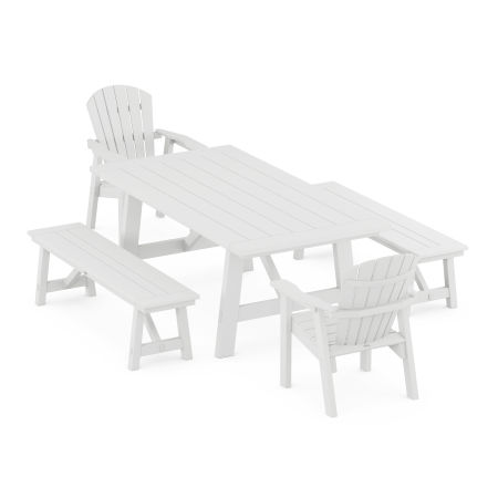 Seashell 5-Piece Rustic Farmhouse Dining Set With Trestle Legs in White