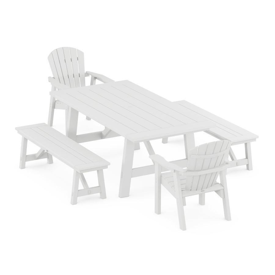 POLYWOOD Seashell 5-Piece Rustic Farmhouse Dining Set With Trestle Legs in White