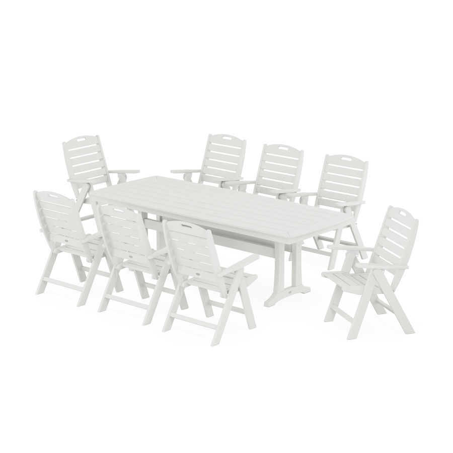 POLYWOOD Nautical Highback 9-Piece Dining Set with Trestle Legs in Vintage White