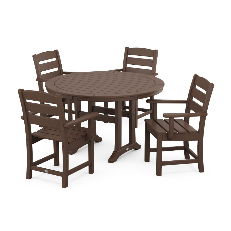 POLYWOOD Lakeside 5-Piece Round Dining Set with Trestle Legs in Mahogany