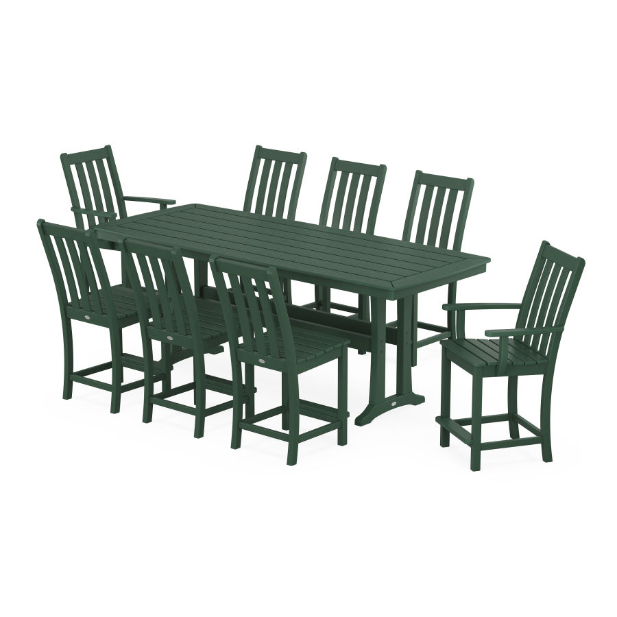 POLYWOOD Vineyard 9-Piece Counter Set with Trestle Legs in Green