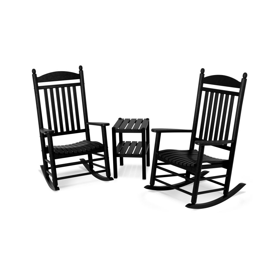 POLYWOOD Jefferson 3-Piece Rocking Chair Set in Black