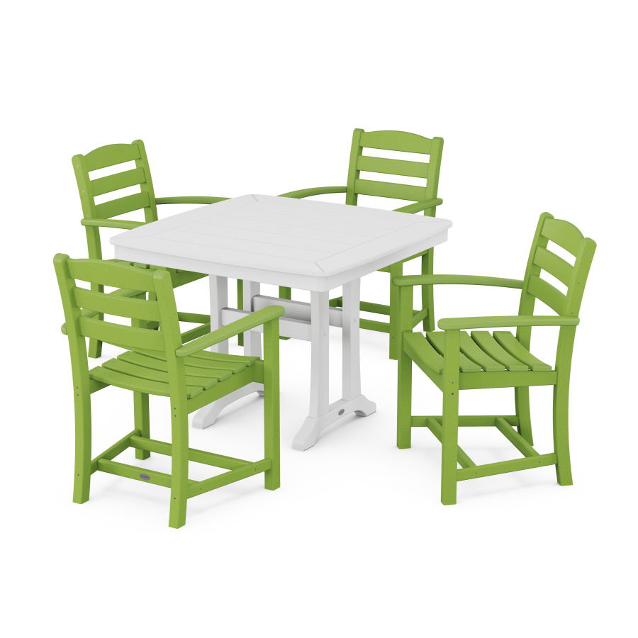 POLYWOOD La Casa Café 5-Piece Dining Set with Trestle Legs in Lime / White