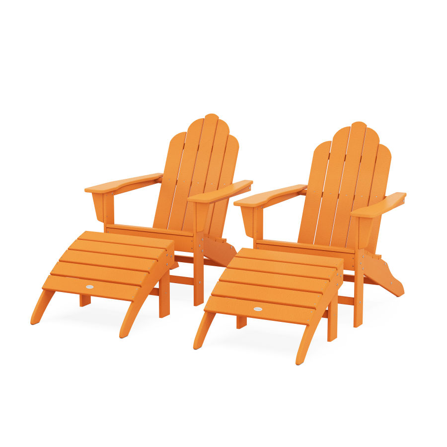 POLYWOOD Long Island Adirondack Chair 4-Piece Set with Ottomans in Tangerine