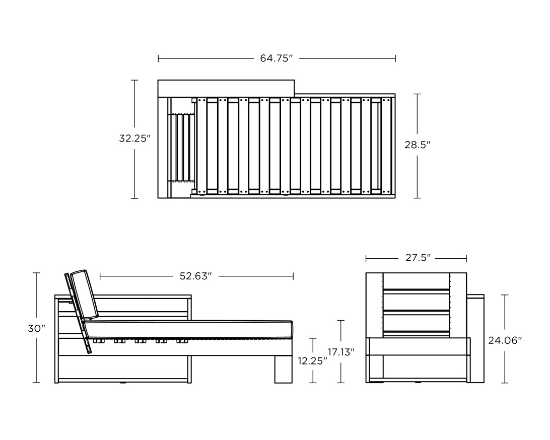 Dimensions for Latitude Modular Right Arm Chaise