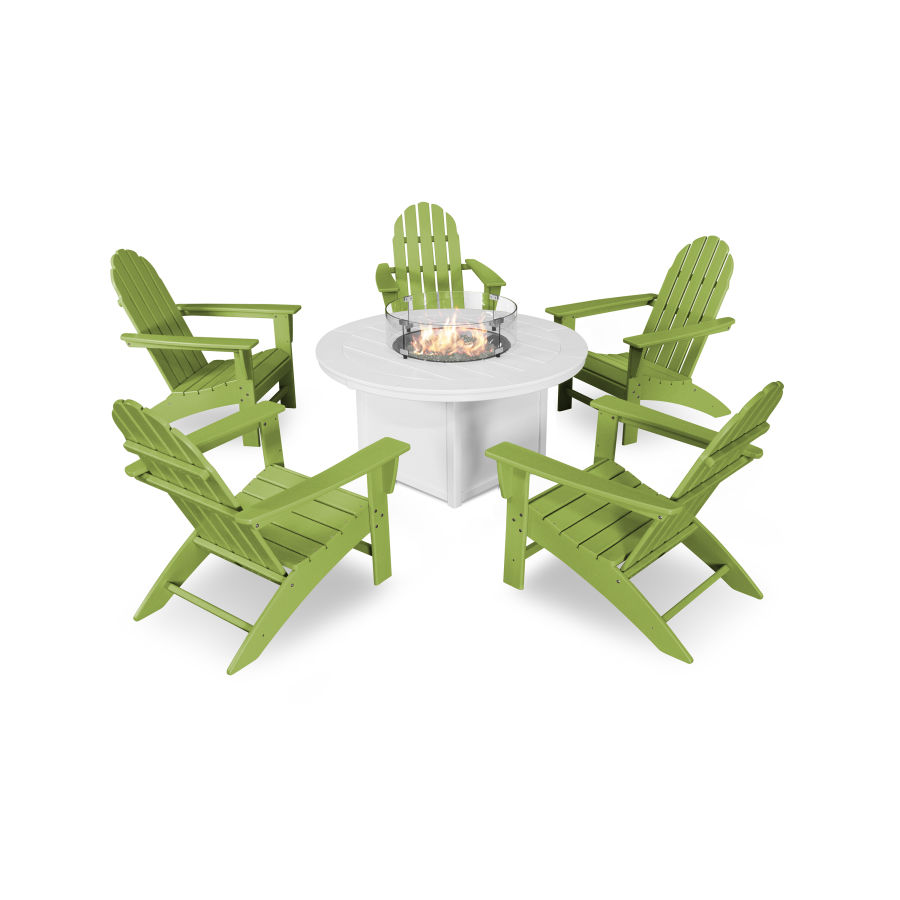 POLYWOOD Vineyard Adirondack 6-Piece Chat Set with Fire Pit Table in Lime