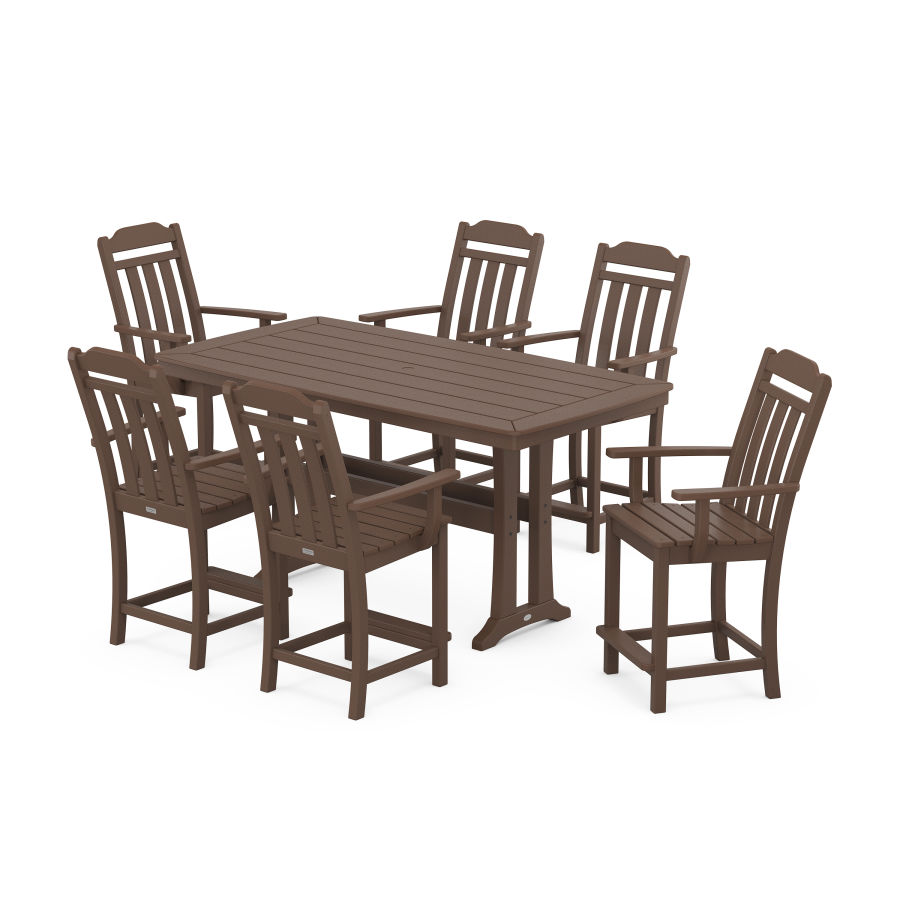 POLYWOOD Country Living Arm Chair 7-Piece Counter Set with Trestle Legs in Mahogany