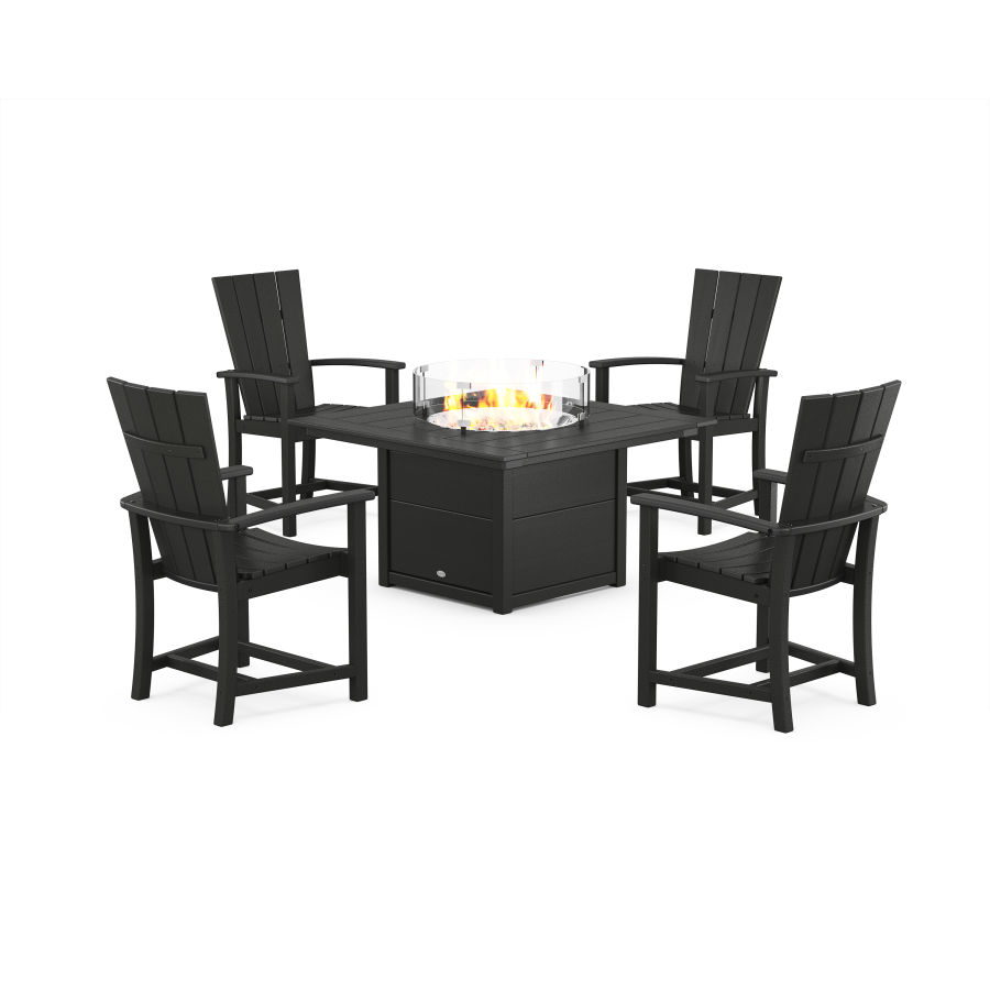 POLYWOOD Quattro 4-Piece Upright Adirondack Conversation Set with Fire Pit Table in Black