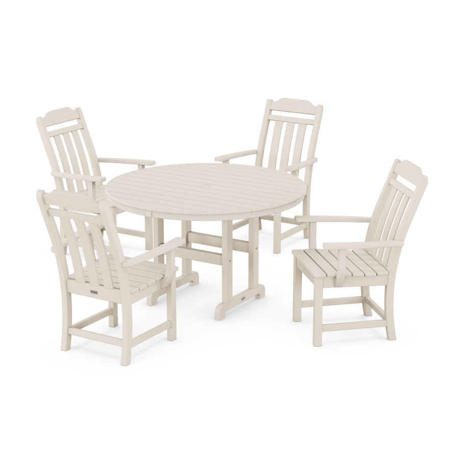 POLYWOOD Country Living 5-Piece Round Farmhouse Dining Set in Sand