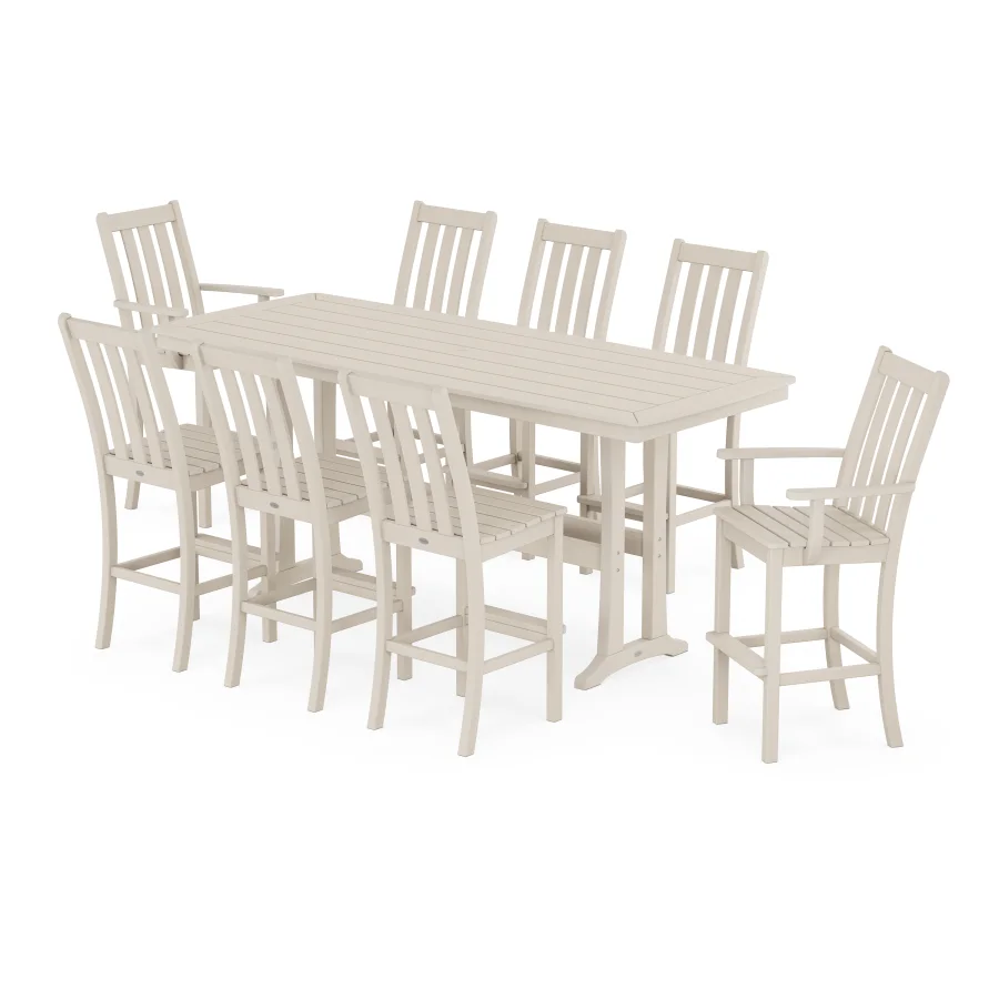 POLYWOOD Vineyard 9-Piece Bar Set with Trestle Legs in Sand