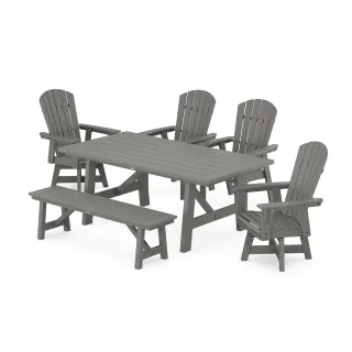 POLYWOOD Nautical Adirondack Swivel 6-Piece Rustic Farmhouse Dining Set With Trestle Legs