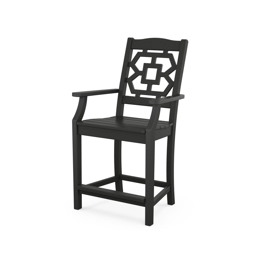 POLYWOOD Chinoiserie Counter Arm Chair in Black