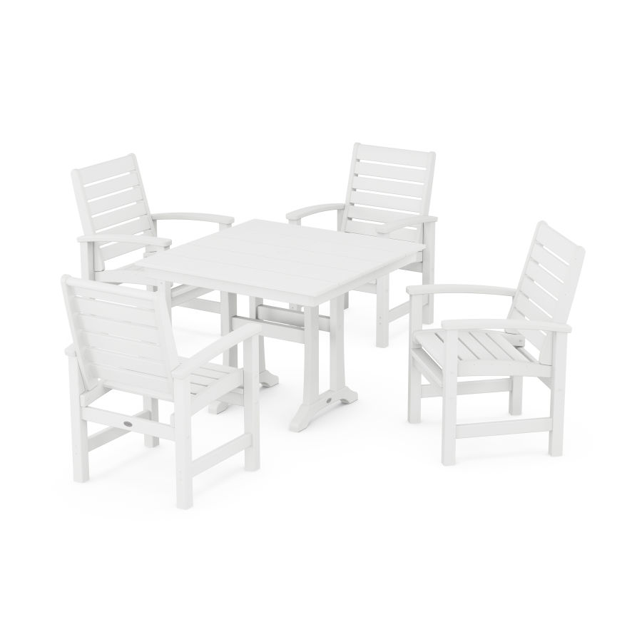 POLYWOOD Signature 5-Piece Farmhouse Dining Set With Trestle Legs in White