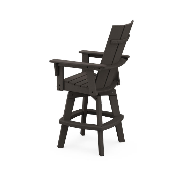 POLYWOOD Modern Curveback Adirondack Swivel Bar Chair in Vintage Finish
