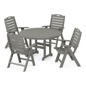 Nautical Folding Chair 5-Piece Round Farmhouse Dining Set
