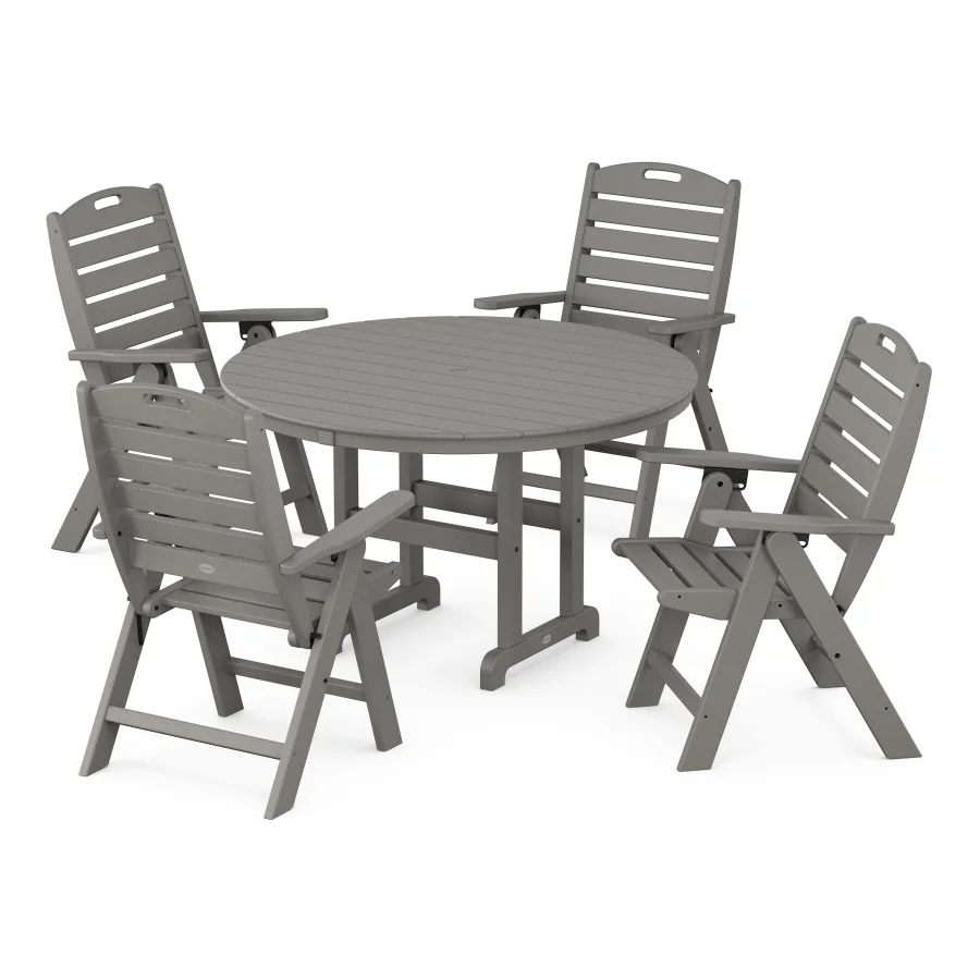 POLYWOOD Nautical Folding Chair 5-Piece Round Farmhouse Dining Set