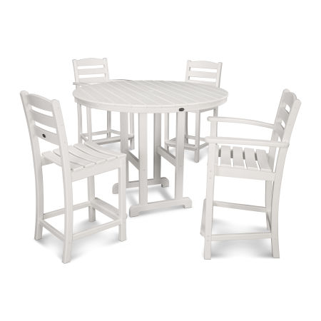 La Casa Café 5-Piece Round Farmhouse Counter Dining Set in White