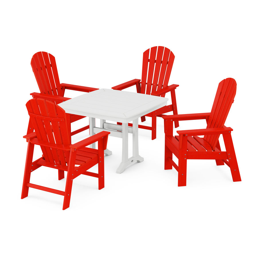 POLYWOOD South Beach 5-Piece Dining Set with Trestle Legs in Sunset Red / White