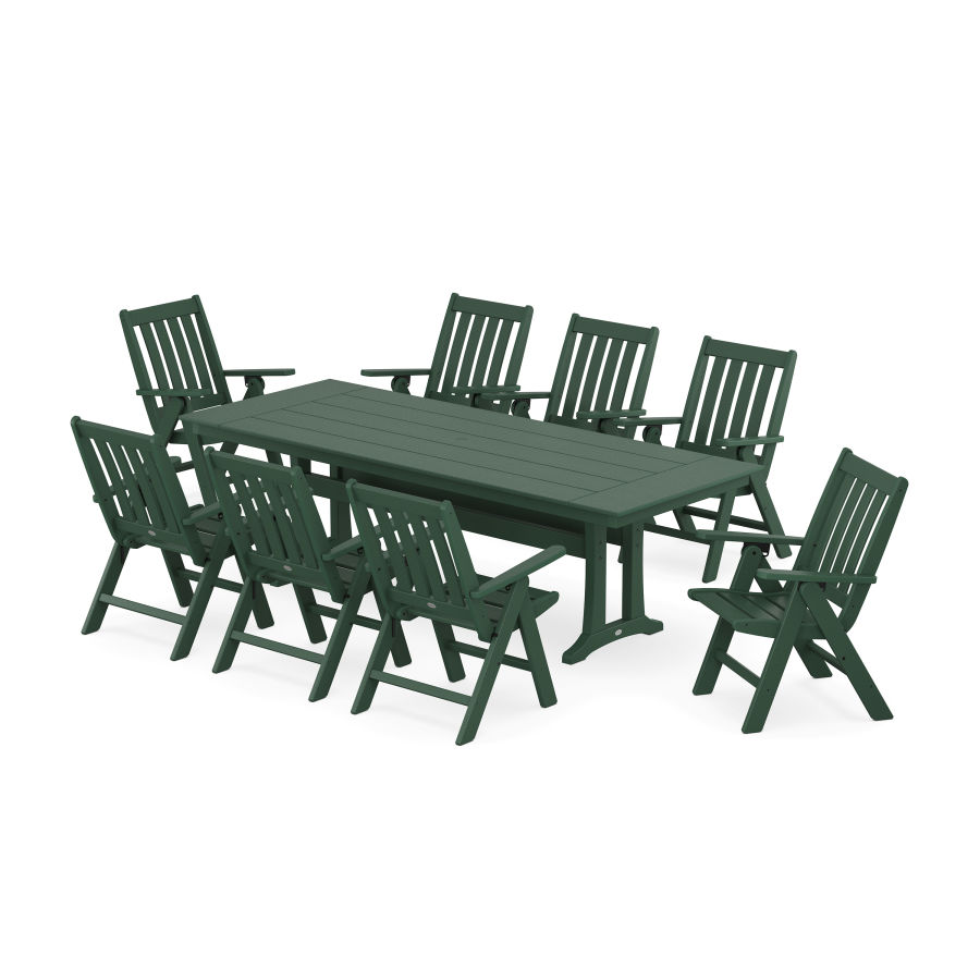 POLYWOOD Vineyard Folding 9-Piece Farmhouse Dining Set with Trestle Legs in Green