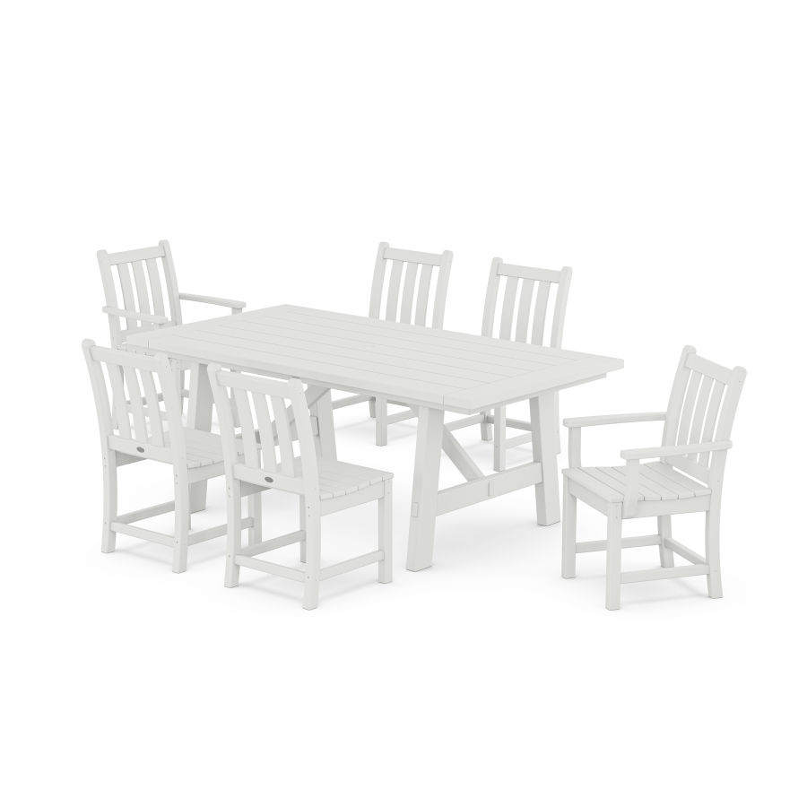 POLYWOOD Traditional Garden 7-Piece Rustic Farmhouse Dining Set With Trestle Legs in White