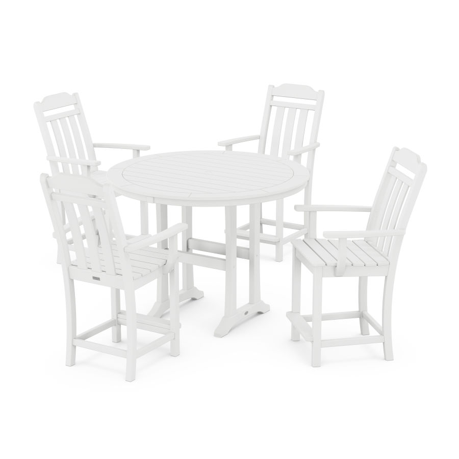 POLYWOOD Country Living 5-Piece Round Counter Set in White