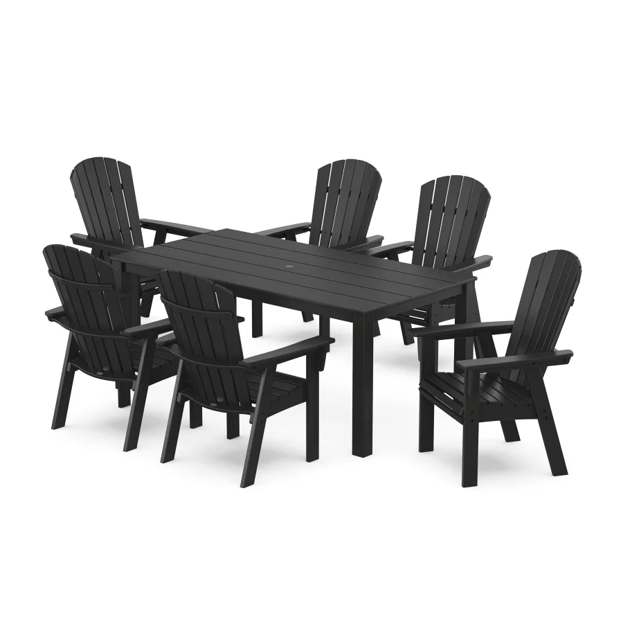 POLYWOOD Nautical Curveback Adirondack 7-Piece Parsons Dining Set in Black