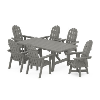 Vineyard Curveback Adirondack Swivel Chair 7-Piece Rustic Farmhouse Dining Set