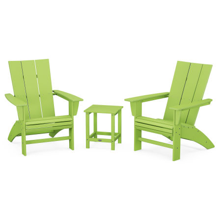 Modern 3-Piece Curveback Adirondack Set with Long Island 18" Side Table in Lime