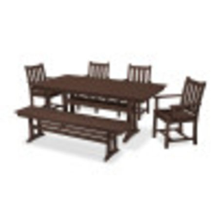 Traditional Garden 6-Piece Farmhouse Trestle Dining Set with Bench in Mahogany