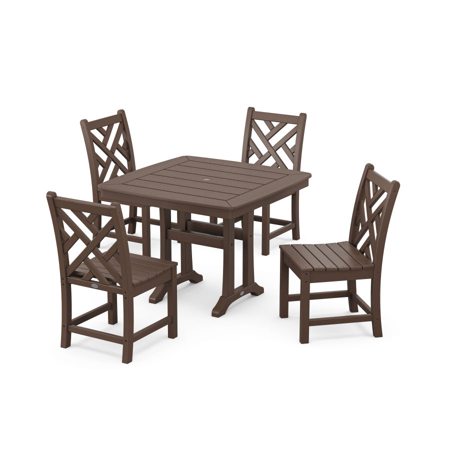 POLYWOOD Chippendale Side Chair 5-Piece Dining Set with Trestle Legs in Mahogany