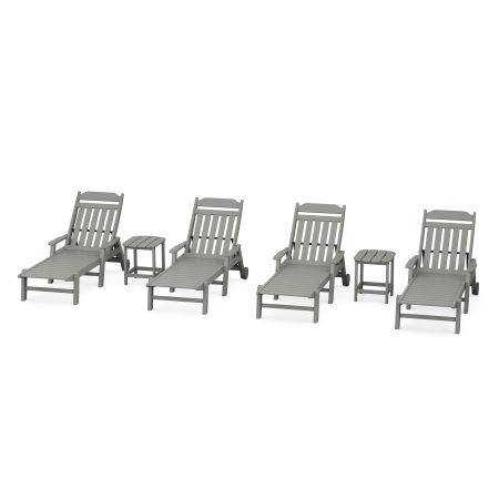 Country Living 6-Piece Chaise Set with Arms and Wheels in Slate Grey