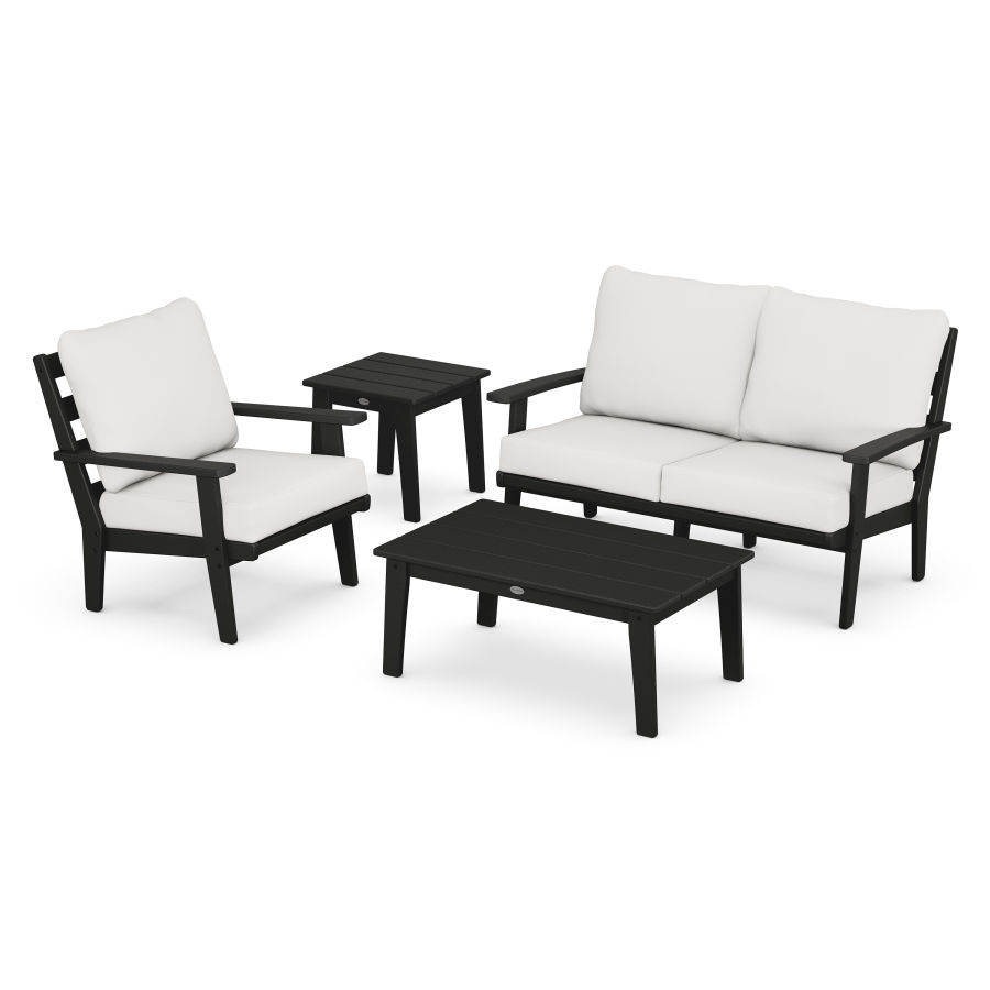 POLYWOOD Grant Park 4-Piece Deep Seating Set in Black / Natural Linen