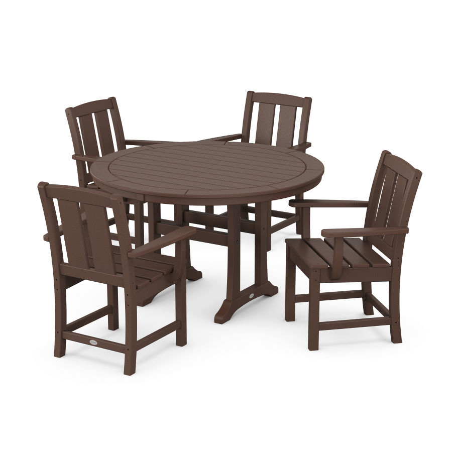 POLYWOOD Mission 5-Piece Round Dining Set with Trestle Legs in Mahogany