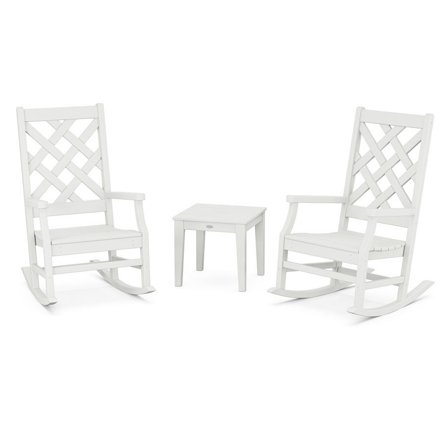 POLYWOOD Wovendale 3-Piece Rocking Chair Set in White