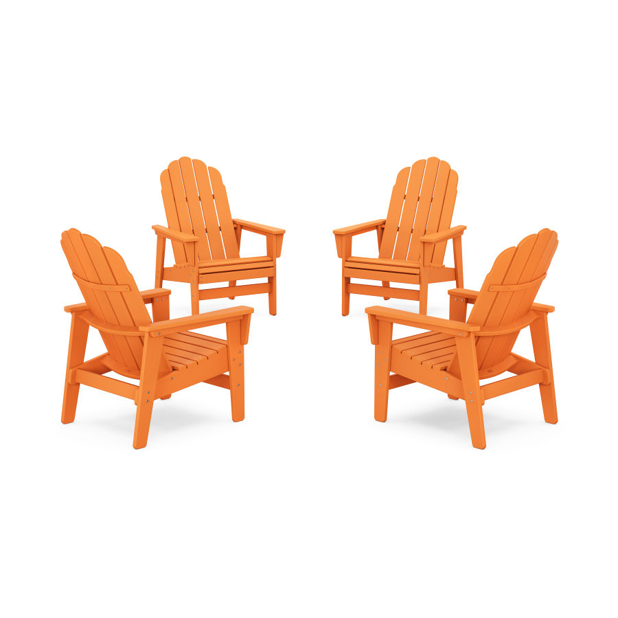 POLYWOOD 4-Piece Vineyard Grand Upright Adirondack Chair Conversation Set in Tangerine
